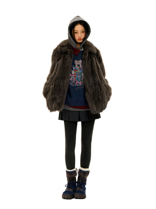 [Moromoro2] Bow Print Layered Hooded  Sweatshirt