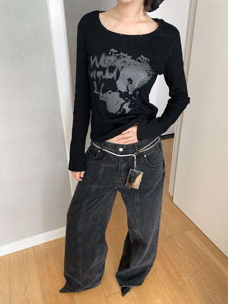 Washed Retro Spliced Jeans