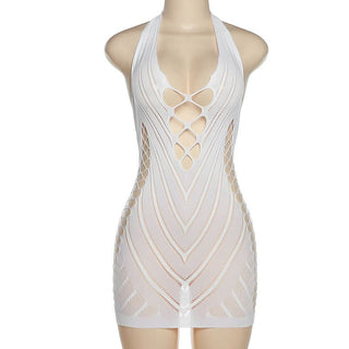 Halter fishnet hollow out backless cut out mini dress