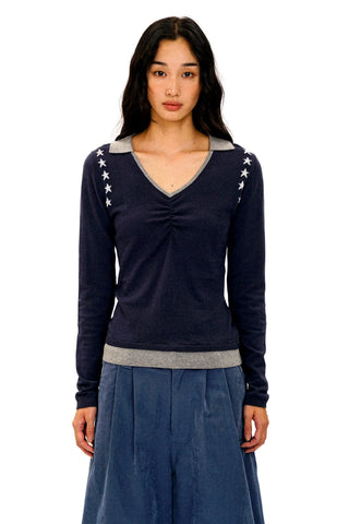 [Moromoro2] Star Jacquard Faux Two-piece Knit  Top