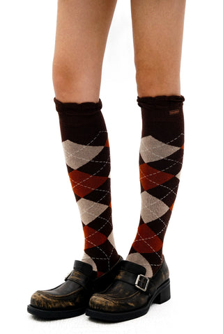 [Moromoro2] Argyle Lace Mid-calf Socks