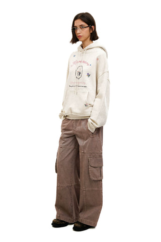 [Moromoro2] Embroidered Floral Hooded  Sweatshirt