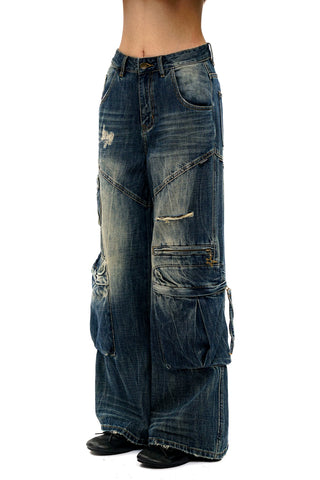 [Moromoro2] Distressed Gradient Rhinestone Denim  Shirt/Utility Pant