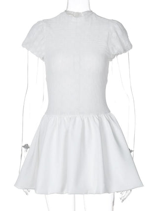 Ruched zip-up crewneck cap sleeve mini dress