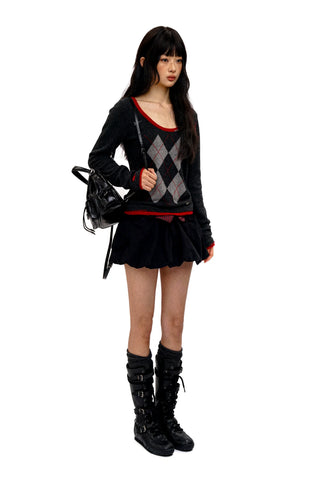 [Moromoro2] Argyle Faux Two-piece Sweater