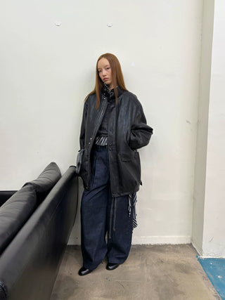 [NeverSeez] Padded PU Leather Trench Coat