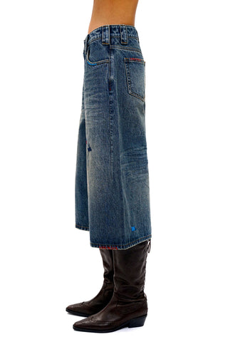 [Moromoro2] Distressed Patch Cropped Jeans