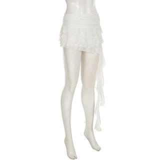 Mesh ruffle irregular mini skirt
