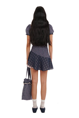 [moromoro2] Floral Mesh Bow Puff Sleeve  Blouse/Dress