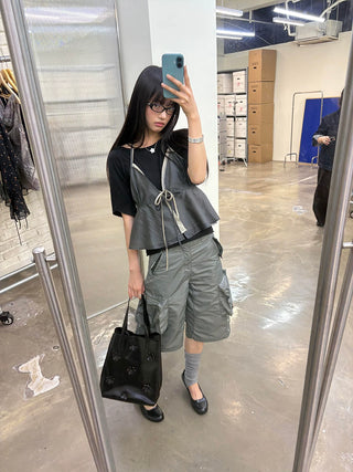 [NeverSeez] Washed Wrinkled Utility Shorts