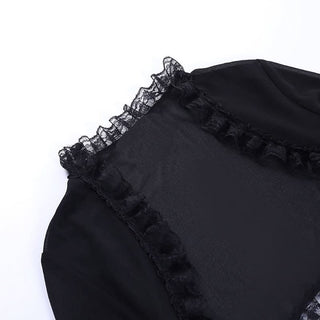 Long flared sleeve lace hem shrug top