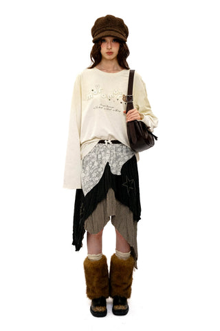[Moromoro2] Rabbit Applique Distressed  T-shirt