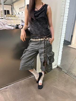 [NeverSeez] Washed Wrinkled Utility Shorts