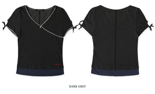 [Moromoro2] Faux Two-piece Lace V-neck  T-shirt