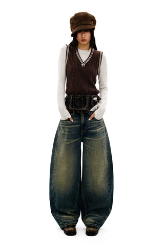 [Moromoro2] Distressed Curved Denim Pants