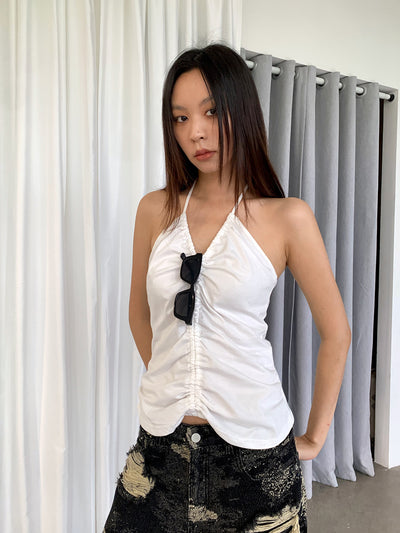 v-neck slim fit halter neck top