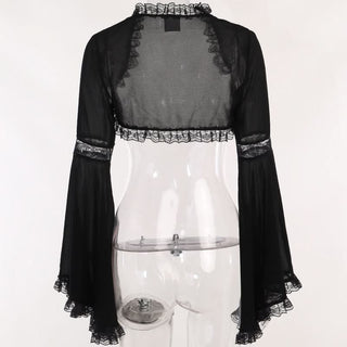 Long flared sleeve lace hem shrug top