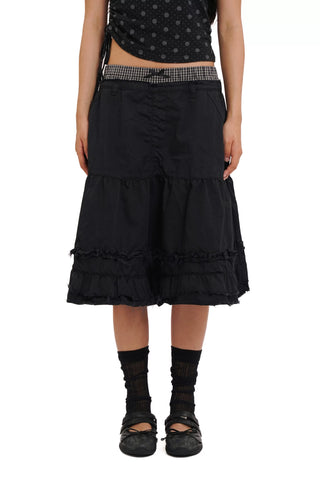 [Moromoro2] Faux Two-piece Plaid A-line  Skirt