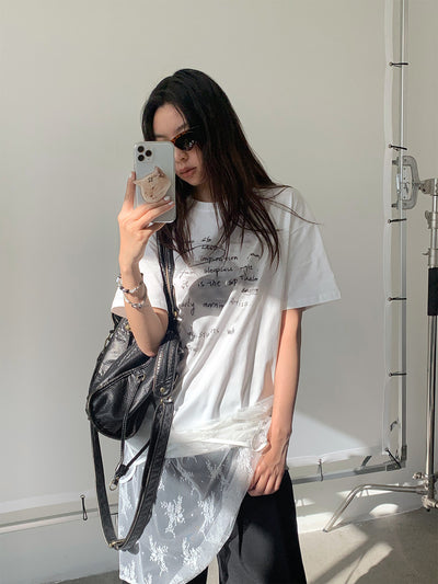 loose cotton letter printed t-shirt