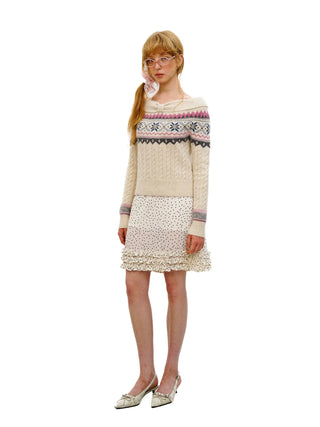 [Moromoro2] Fair Isle Pearl Knit Sweater