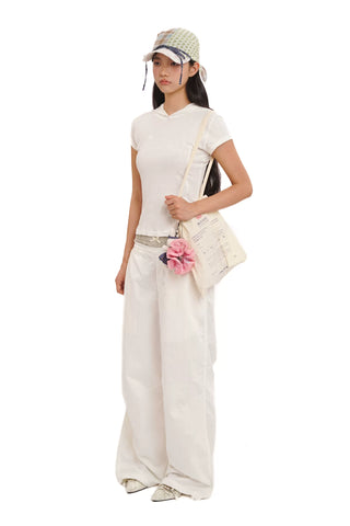 [moromoro2] Badge Embroidery Hooded T-shirt