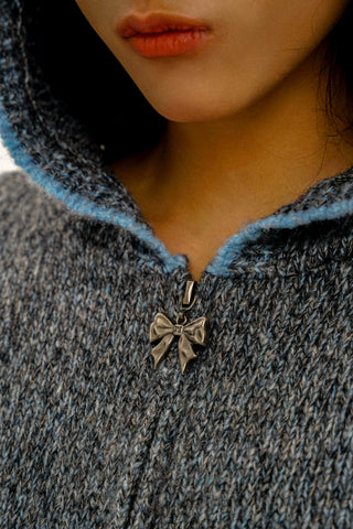 [Moromoro2] Bow Zip Hooded Cardigan