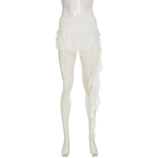 Mesh ruffle irregular mini skirt