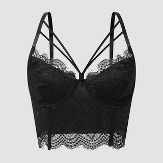 Hollow out lace hem v neck solid cami cut out top