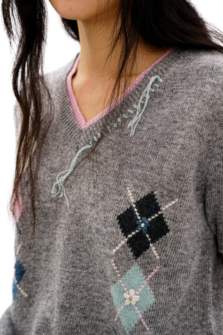 [Moromoro2] Argyle Short-sleeve Sweater