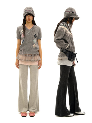 [Moromoro2] Faux Two-piece Flared Skirt  Pants