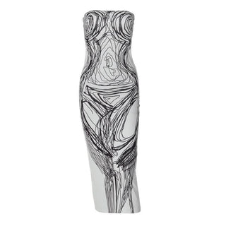 Print contrast backless tube midi dress