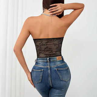 Sweetheart neck lace backless corset tube top