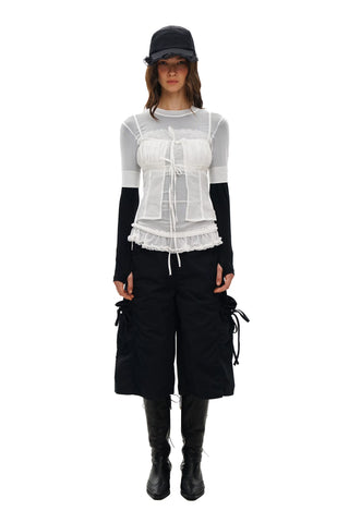 [Moromoro2] Faux Two-piece Waist Cropped  Pants