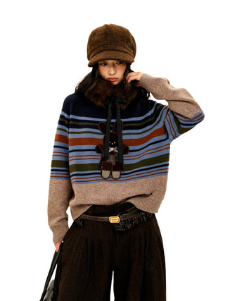 [Moromoro] Rabbit Patch Striped Wool Blend  Sweater