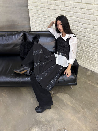 [NeverSeez] Crescent Polka Dot Pleated Skirt