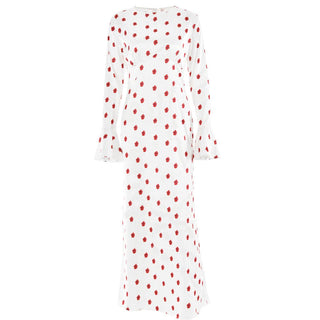 Long flared sleeve flower print zip-up maxi dress