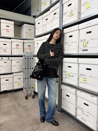 [NeverSeez] Linen Blend Striped T-shirt