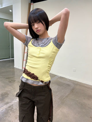 [NeverSeez] Ribbed Button-Front Cami Top