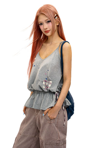 [Moromoro2] Rabbit Applique Stone Wash  Camisole