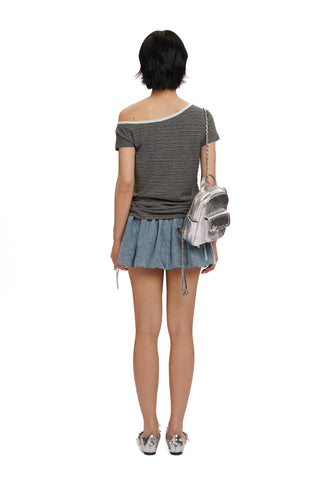 [moromoro2] Striped Wide Neckline T-shirt