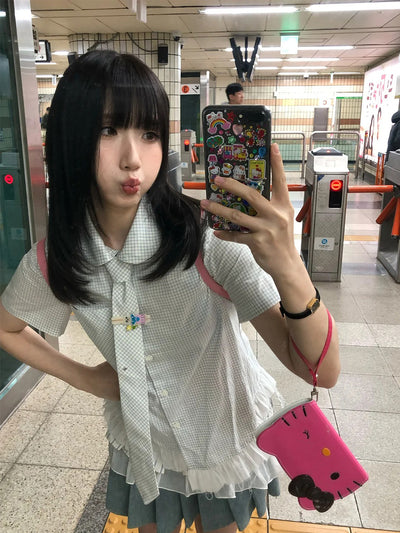 [moromoro2] Plaid Rhinestone Lace Shirt/Skirt  Cover