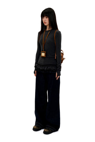 [Moromoro2] Double-layer Lace Hem T-shirt