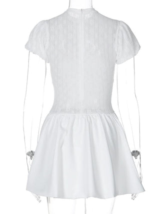 Ruched zip-up crewneck cap sleeve mini dress