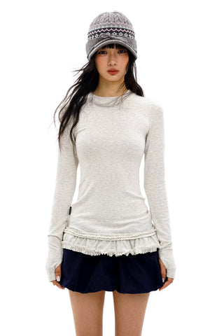 [Moromoro2] Double-layer Lace Hem T-shirt