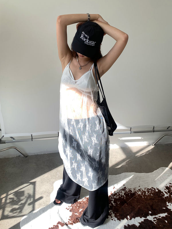Gauze embroidered jacquard [See-through] dress