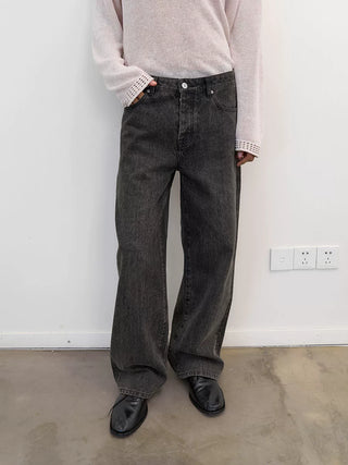 [NeverSeez] Textured Straight-leg Jeans