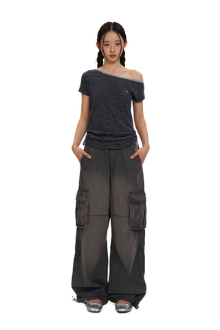 [moromoro2] Striped Wide Neckline T-shirt