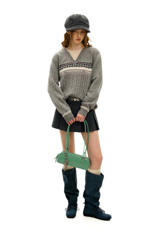 [Moromoro2] Fair Isle Faux Two-piece  Sweater