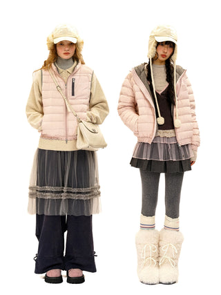 [Moromoro2] Lace Trim Hooded Down Jacket /  Vest