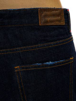 [Moromoro2] Distressed Pleated Skirt Hem Denim  Pants